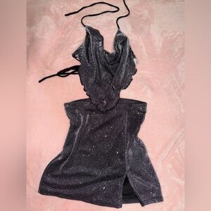 Fashion Nova Shimmering Black and Silver Outfit